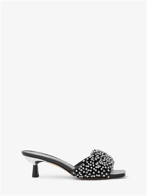 Amal Crystal Embellished Leather Kitten Heel Sandal 